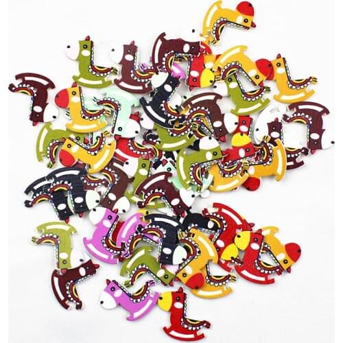 50Pcs 28mm Wooden Color Carousel 2 Hole Clothes Button for Kids Scrapbooking Decorative Sewing Accessories DIY Crafts Material