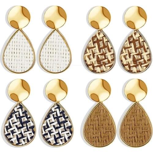 ALIUTOM 2020 Korea Handmade Bamboo Braid Water Drop Pendent Earrings New Fashion Rattan Vine Knit Long Earrings For Women Girl