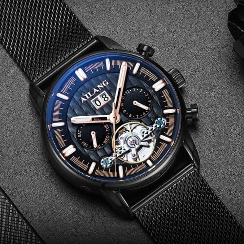 AILANG Automatic Mechanical Watch Luminous Waterproof Calendar Week Tourbillon Sports Leisure Luxury Genuine Mens Watch 201