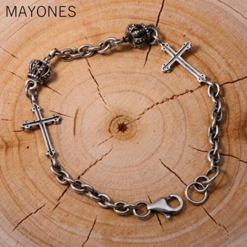 Elegant Ladys Cross Crown Chain Bracelet Women 100% Sterling Silver 925 Thai Silver Thin Bracelet Female Simple Style Jewelry