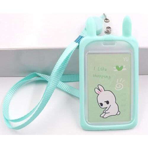 1Pcs Cute Cartoon Cat/Rabbit Card Holder Bank Identity Bus ID Card Sleeve Case with Retractable Reel Lanyard Credit Cover Holder