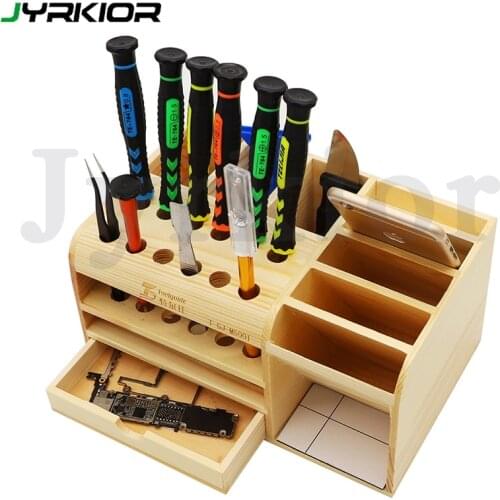 Wooden Multi-Function Storage Box For Mobile Phone Repair Tools Holder Screwdriver/Tweezer Pliers Stand Rack Wood Container