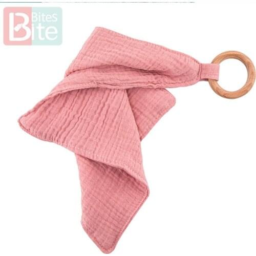 Bite Bites Baby Bandana Bibs Burp Cloths Wooden Ring Beech Teether Cotton Drool Bib Newborn Absorbent Cloth ChildrenS Goods Toy