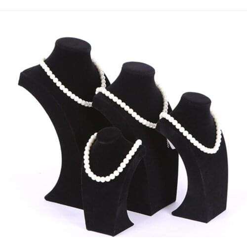 Elegant Velvet Necklace Display Mannequin Necklaces Display Bust Stand Rack Holder, Premium - Black