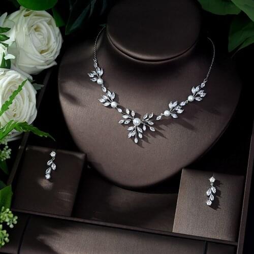 HIBRIDE New Design Clear Leaf Design Cubic Zirconia Women Jewelry Sets Wedding Bride Dress Accessories Wholesale Price N-366