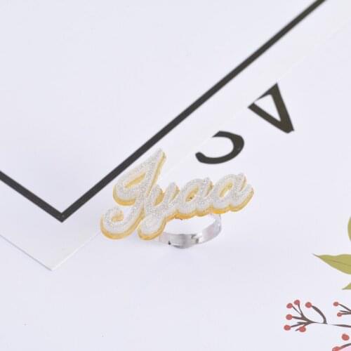 Hiyong Custom Name Ring, Acrylic Nameplate Ring Double Layer Custom Name Rings Personalized Acrylic Dropshipping Christmas Gifts