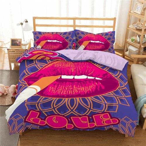 Bedding set Duvet cover Sexy lips set of three 3D digital printing sanding quilt cover Brushed