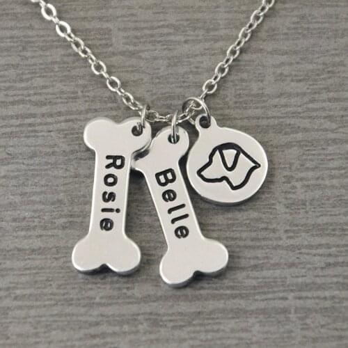 Labrador Dog Necklace,Personalized Dog Bone Collar,Bones and Dog Breeds Print Collar,Custom Bones Charm