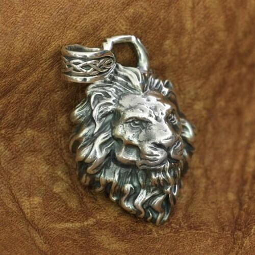 LINSION Huge 925 Sterling Silver King of Lion Pendant Mens Biker Rock Punk Pendant TA195 JP