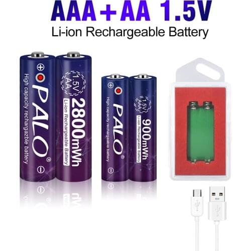 PALO Rechargeable 1.5V AA Li-ion Battery AA+1.5V AAA rechargeable AAA For Torch Toys Clock MP3 Player Replace AA Lithium Battery