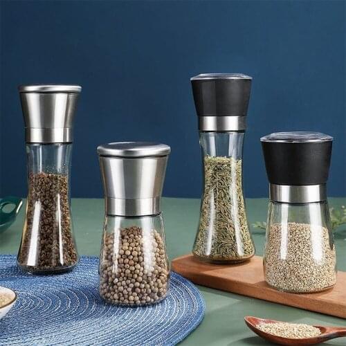 Stainless steel salt and pepper mill manual food herb grinders spice jar containers kitchen gadgets spice bottles glass