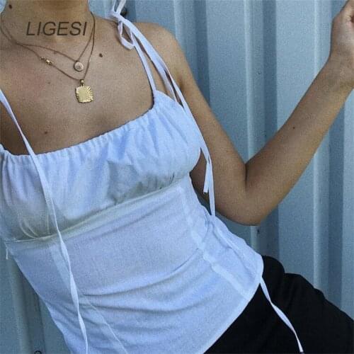 Fashion Lace Up Crop Top Women Sleeveless Slim White Cropped Tank Top Lady Summer Casual Tops For women 2020