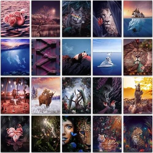 Diamand Diamond Painting Kit Paint Animals Cat Tiger Leopard Flamingo Lion Full Square&Round embroidery mosaic Cross stitch Sale