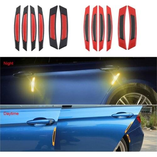 6pcs/set Car Reflective Strip Car Door Wheel Eyebrow Sticker Decal Warning Tape Carbon Fiber Style Safety Mark Dropshipping