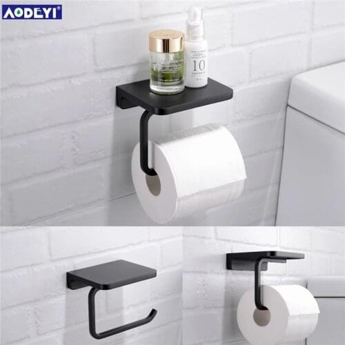 Wall Mounted Matte Black Chrome Gold Toilet Paper Holder Roll Holder With Phone Storage Shelf Bathroom Accessories