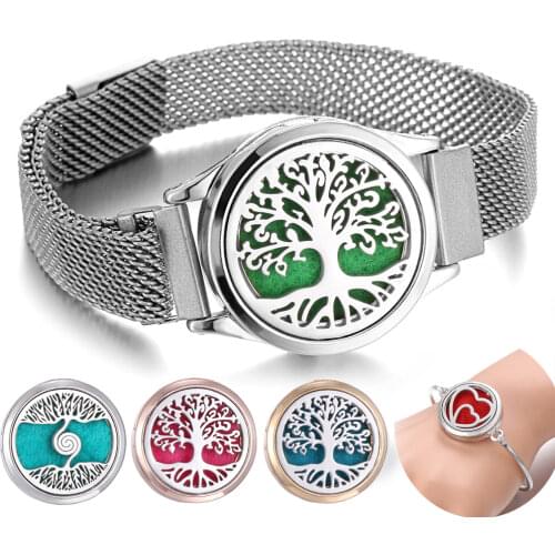 New Aromatherapy Bracelet Diffuser Jewelry Perfume Essential Oil Diffuser Locket Bracelet Love Flower Stainless Steel Bracelet