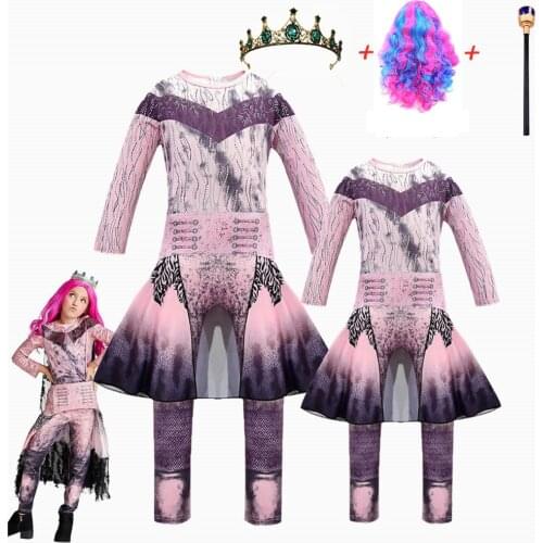 NEW Descendants 3 costume,Kids Halloween Costume For Girls Evie Mal Descendants 3 Cosplay With Wig Adult Carnival Party Jumpsuit