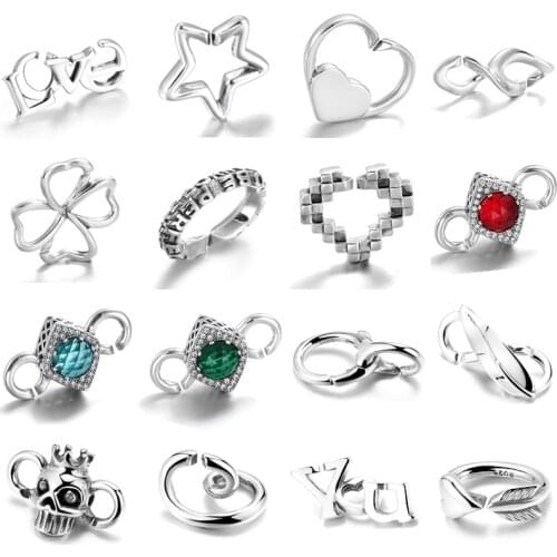 Top Quality 925 Sterling Silver CZ Heart Charm Connectors Rubber X Bracelets Women men Accessories DIY Jewelry Findings Making