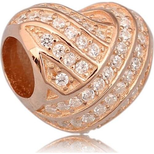 Original Rose Ribbon-inspired Design Love Lines With Crystal Beads Fit 925 Sterling Silver Charm Bracelet DIY Jewelry