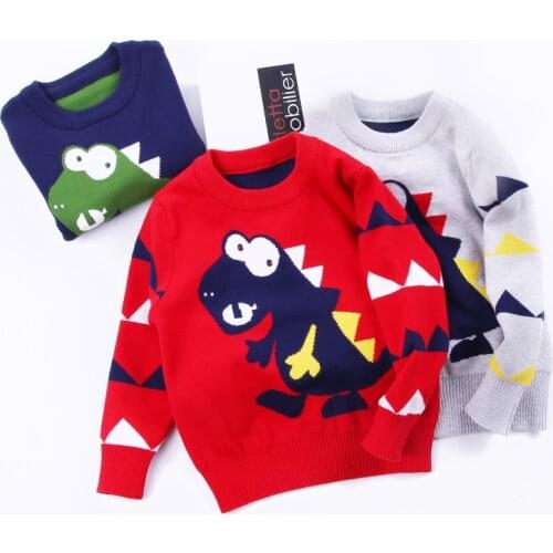 2-7T Toddler Kid Baby Boy Sweater Autumn Winter Warm Pullover Top Dinosaur Cartoon Cute Knitted Sweater Infant Clothes Outfit