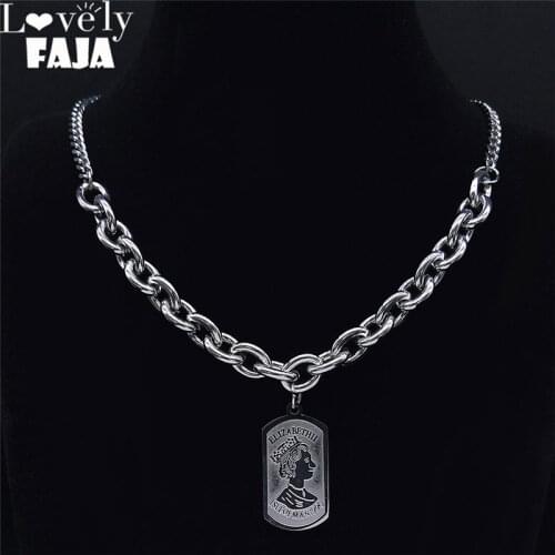 Hip Hop British Queens Head Coin Stainless Steel Choker Necklace Women/Men Silver Color Chain Necklaces Jewelry collar NXH92S03