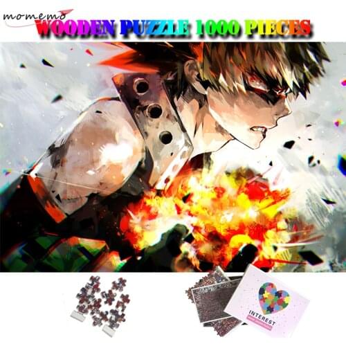 MOMEMO Anime Katsuki Bakugou Jigsaw Puzzles Adults 1000 Pieces My Hero Academia Wooden Cartoon Puzzle Customized Toys