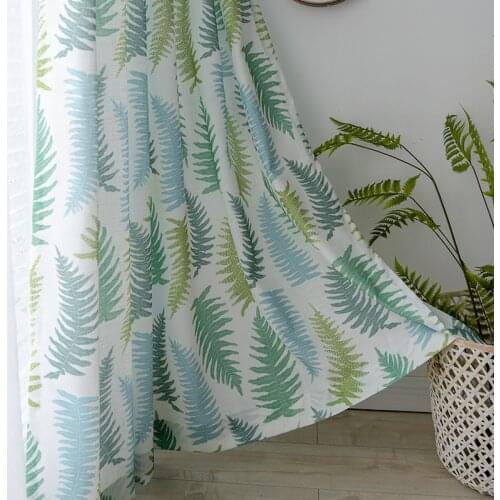 Plant Green Cotton and Linen Curtains Nordic Printing Semi-blackout Curtains Living Room Bedroom Partition Curtains
