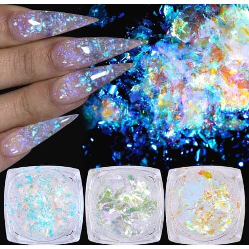 Aurora Edelweiss Powder Crystal Opal Nail Art Cloud Brocade Flakes Chrome Powder Holographics Nail Glitter DIY Manicures Tips