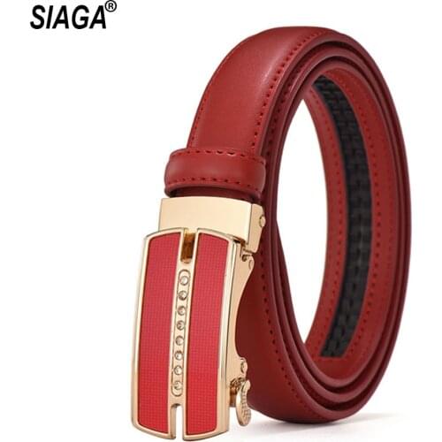 New Design Ladies Automatic Belt Buckle Metal Fashion Red Genuine Leather Female Belts 2.3cm Width Accessories 2020 AK025