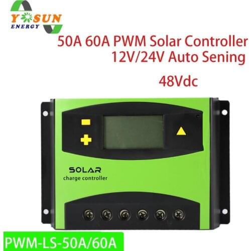50A 60A PWM Solar Charge Controller 12V 24V Auto 48V Battery Solar Panel Controller System Regulators LCD Display