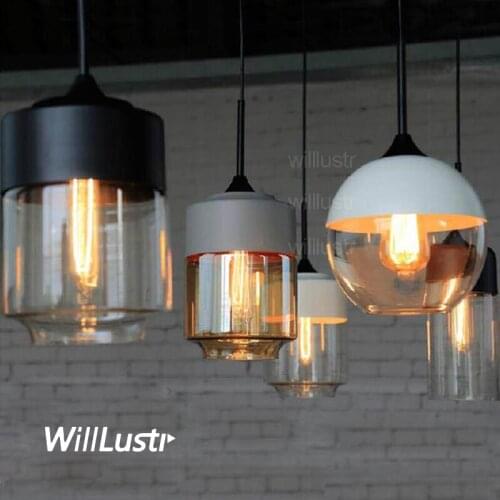 Modern pendant lamp amber clear gray white black glass shade suspension lighting dinning living room bedroom hotel cafe light