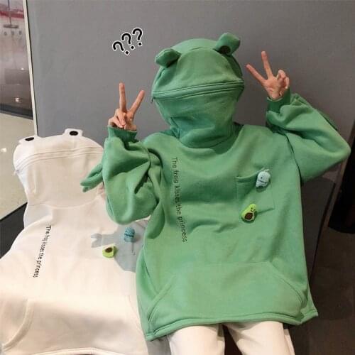 New Frog Hoodies Men Women Kawaii Harajuku Pullover Hooded Loose Casual Design Sense Jacket Autumn 3D Decorative Embroidery Top