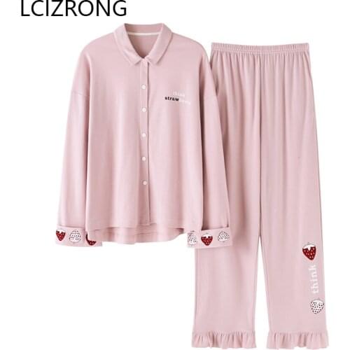 Spring Cotton Cardigan + Pants Long Pajama Set Women Casual Soft Big Size Home Clothes Fashion Print Sleepwear Nightgown Female