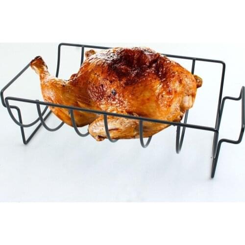 Roast Chicken Leg Racks with Tray Non Stick Carbon Steel Chicken Duck BBQ Holders Courtyard Outdoors Kitchen Barbecue Tools