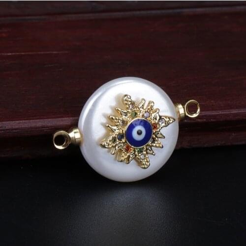 Gold cz paved evil eye blue eye cross hamsa protection charm collection round pearl bead connector for women jewelry gift making