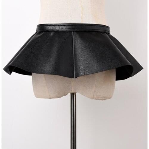 Wide Belt Personality Women 2021 New Fashion Tide All-Match Spring Pu Leather Black Ruffles Split Joint Temperament