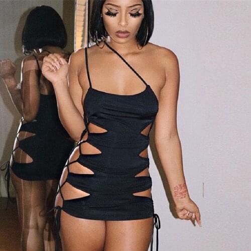 Fashion Sexy Hollow Out Bandage Camisole Mini Dress For Women 2021 Summer New Beach Street Party Bodycon Female Dresses