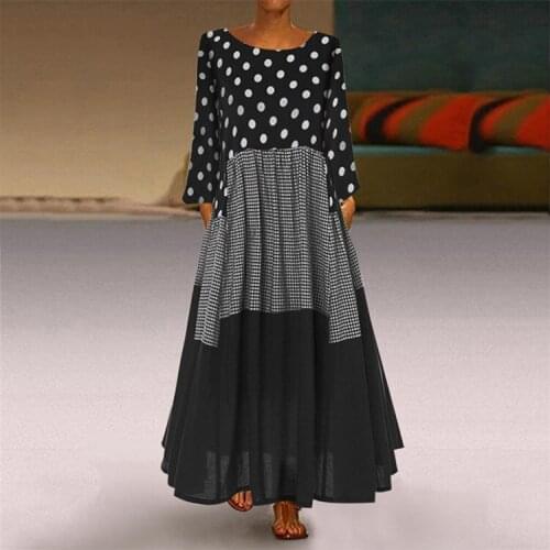 2021 New Spring Women Round Neck Polka Dot Stitching Dress Plus Size Womens Clothing Dress For