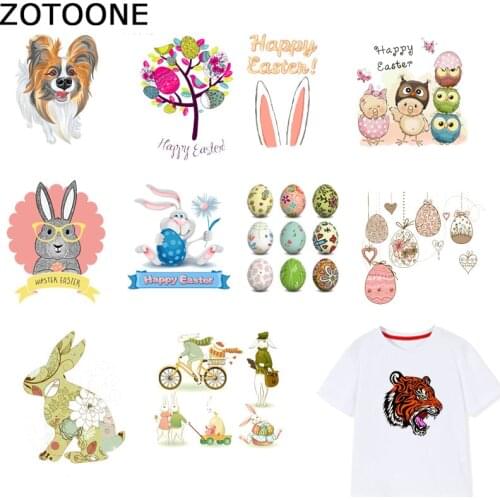 ZOTOONE Cute Animal Stickers Rabbit Patches Iron on Transfers for Clothes T-shirt Heat Transfer for Kids Accessory Appliques F1