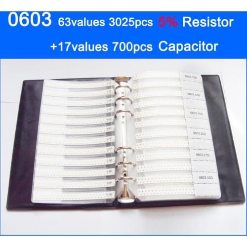 0603 SMD Sample Book 63values 3025pcs 5% Resistor Kit and 17values 700pcs Capacitor Set