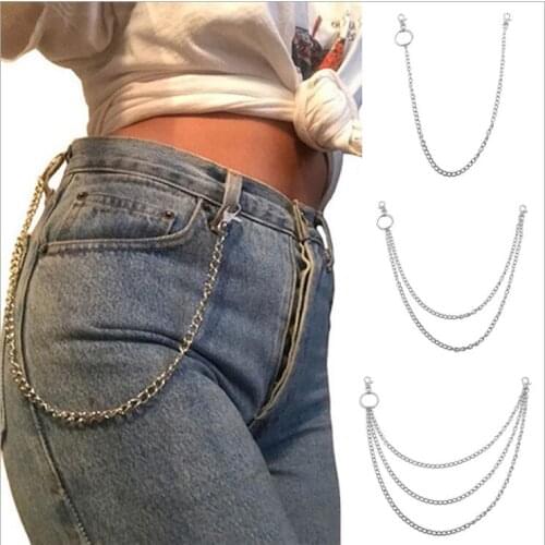 1Layer/2Layer/3Layer Rock Punk Hook Trousers Pant Waist Link Belt Chain Metal Wallet Silver Chain Fashion Men Jewelry