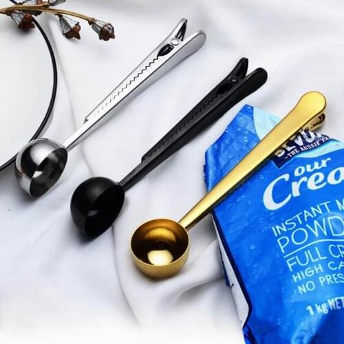 200pcs/lot Multifunction Kitchen Stainless Coffee Spoon And Sealing Clamp With Tea Measuring Milk Bean Clip Seal