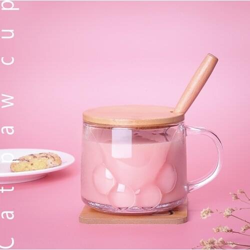 400ml Cats Claw Foot Cup with Spoon Cover Coaster Monolayer Glass Mup Milk Tea Coffee Wine Water Derinking Glasses Breakfast