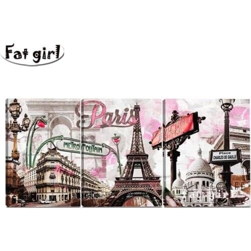 Diamond Painting Diy 5D Triptych Pink Paris Tower Living Room Decor Romantic City Landscape Diamond Embroidery Mosaic 3 Panels
