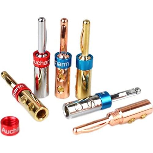 Banana Plug Rhodium DIY Connector HiFi 4N Pure Red Copper Plug Speaker Cable Wire No-soldering Gold