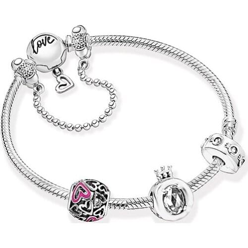 100% S925 Sterling Silver Hollow-out beads good wishes Pan bracelet high quality confession valentines day gift fe