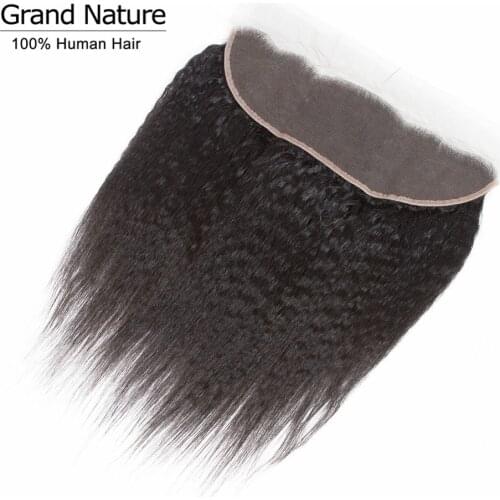 Brazilian kinky straight with frontal closure ear to ear lace frontall closure with baby hair yaki straight remy human hair