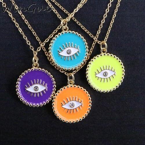 Hip Hop Enamel Eye Coin Medallion Pendant Chain Necklace For Women Multicolor Bijoux Femme 2020 Minimalism Jewelry Gift