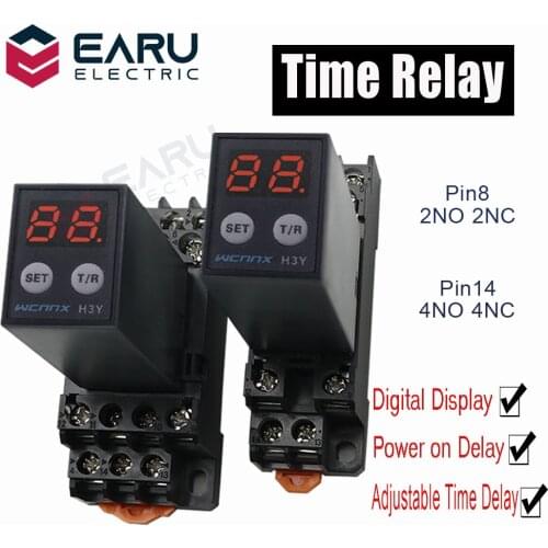 Digital Display Timer Time Relay Switch 0.1S-990H Power ON/OFF Cycle Delay 3A H3Y-2 5A HY3-4 DC 12V 24V AC 220V With Base Socket
