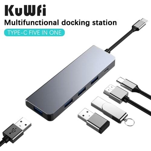 KuWFi Type-C Docking Station 5 in 1 HUB USB 3.1 HUB USB C Adapter for Laptop Tablet /Phone with Type C